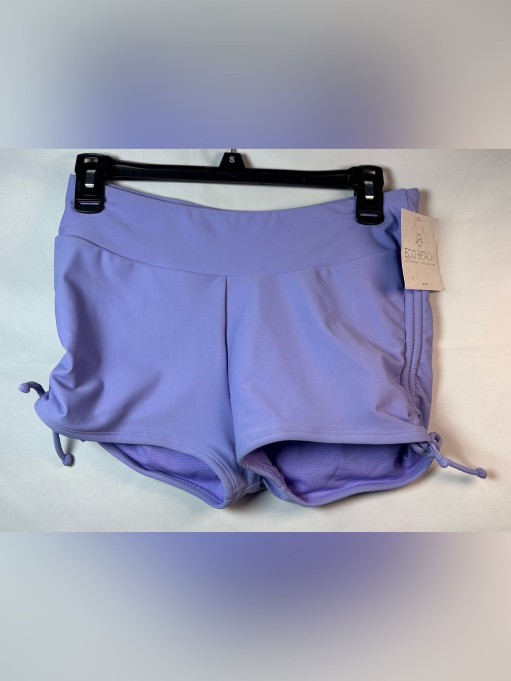 Women’s Eco Beach Side Ruched Swim Shorts Size Small Lavender